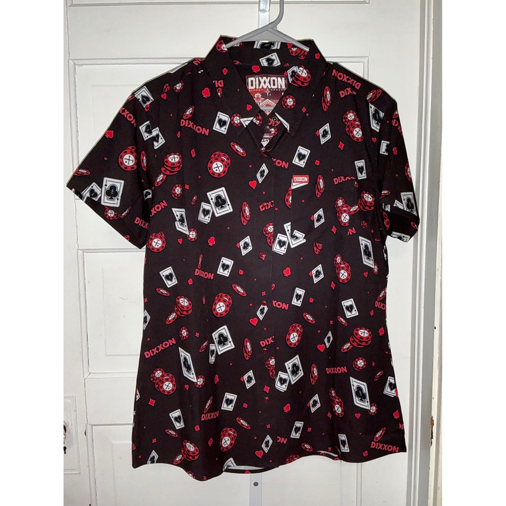 Dixxon Flannel Co Women Large Hard Way Casino Poker Card Party Shirt Black